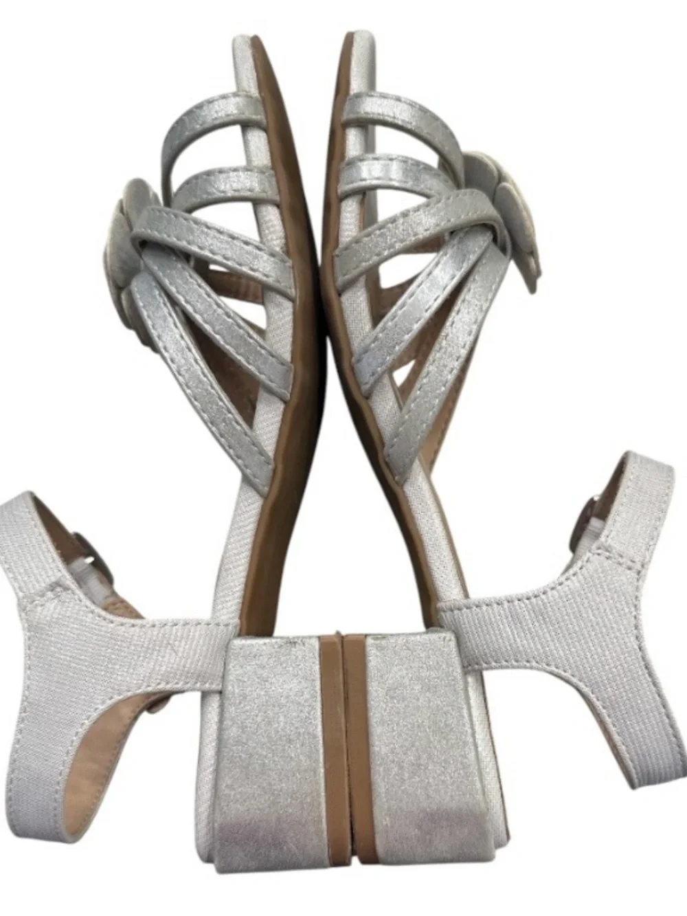 Sam Edelman Kids Calla Flower Silver Metallic Dress Sandals Low Block Heel Sz 1